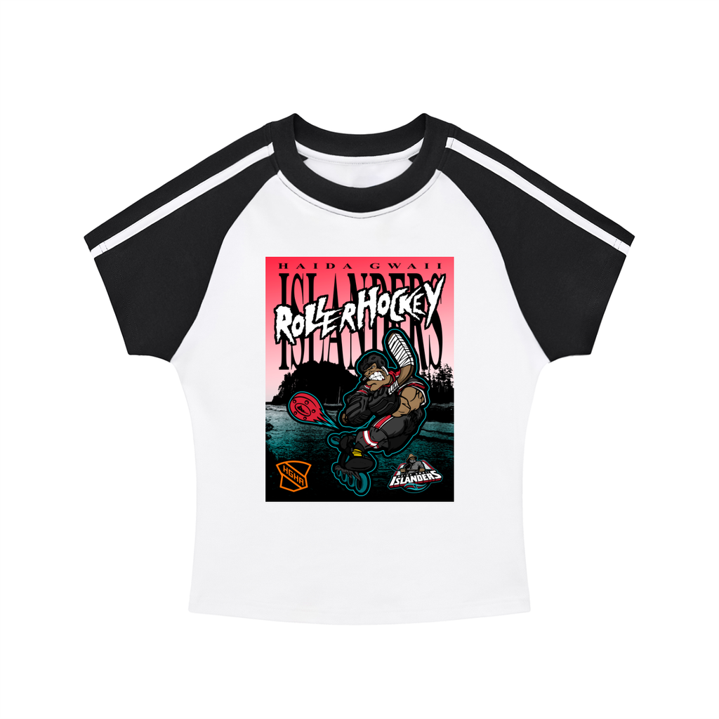 Bodycon Contrast Raglan - Haida Gwaii Islanders Rollerhockey Cartoon Graphic