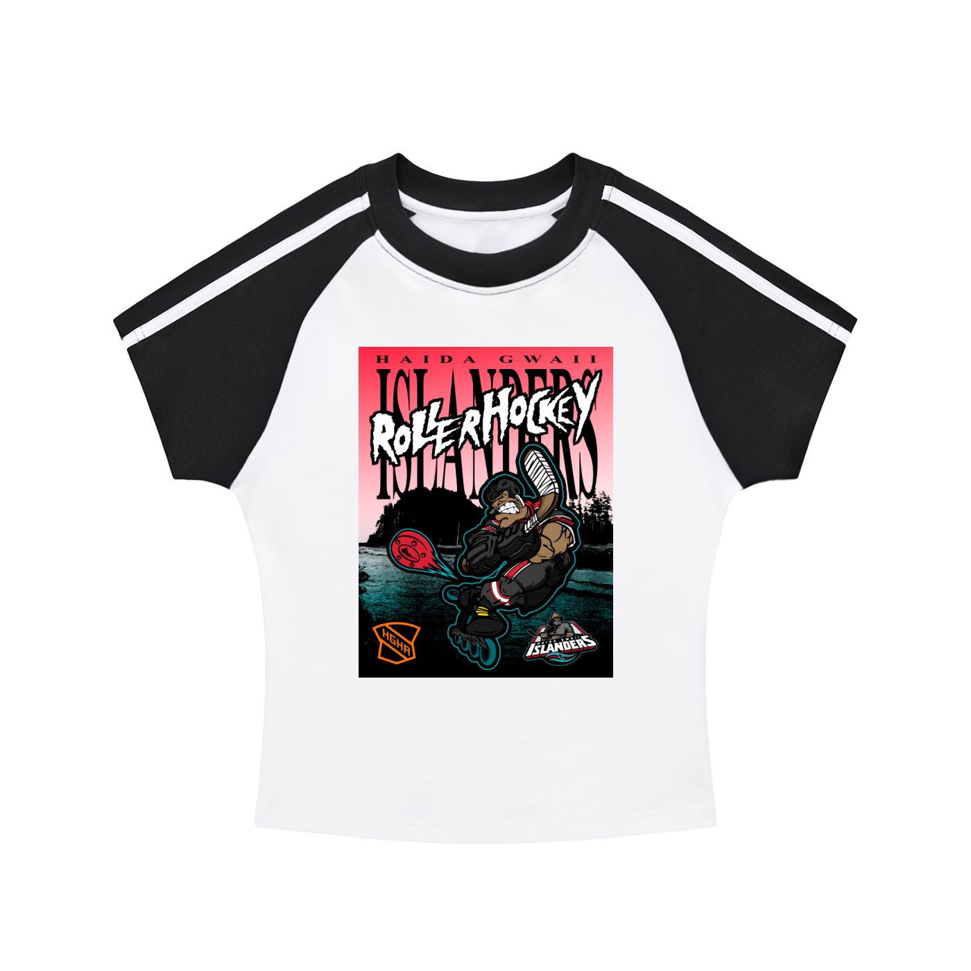 Bodycon Contrast Raglan - Haida Gwaii Islanders Rollerhockey Cartoon Graphic