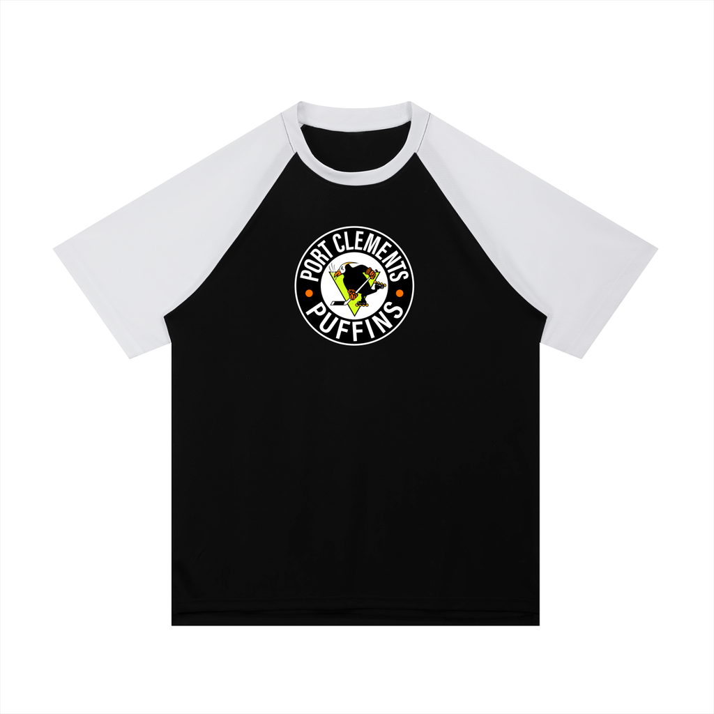Raglan Poly Jersey T-Shirt - Port Clements Puffins Roundel