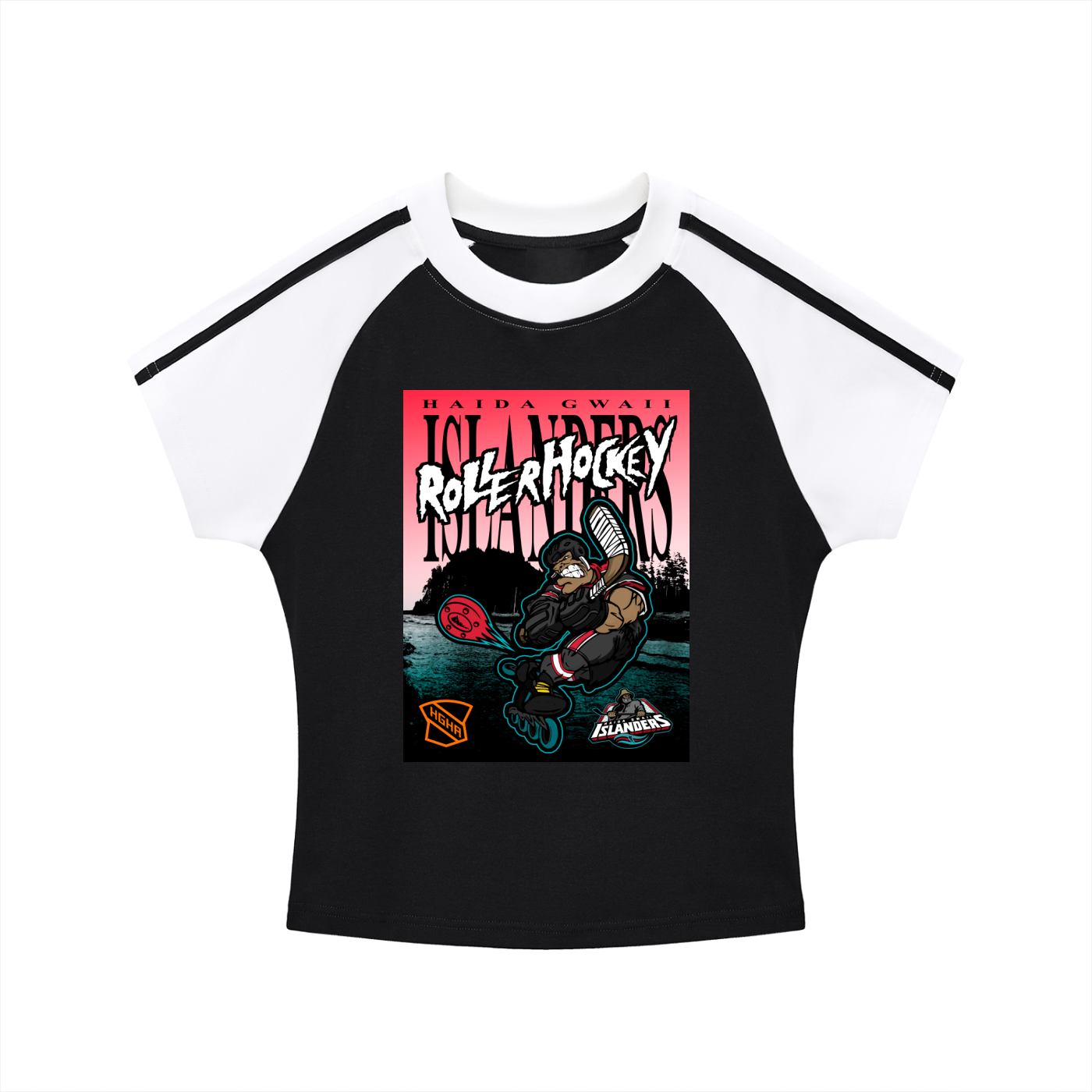 Bodycon Contrast Raglan - Haida Gwaii Islanders Rollerhockey Cartoon Graphic