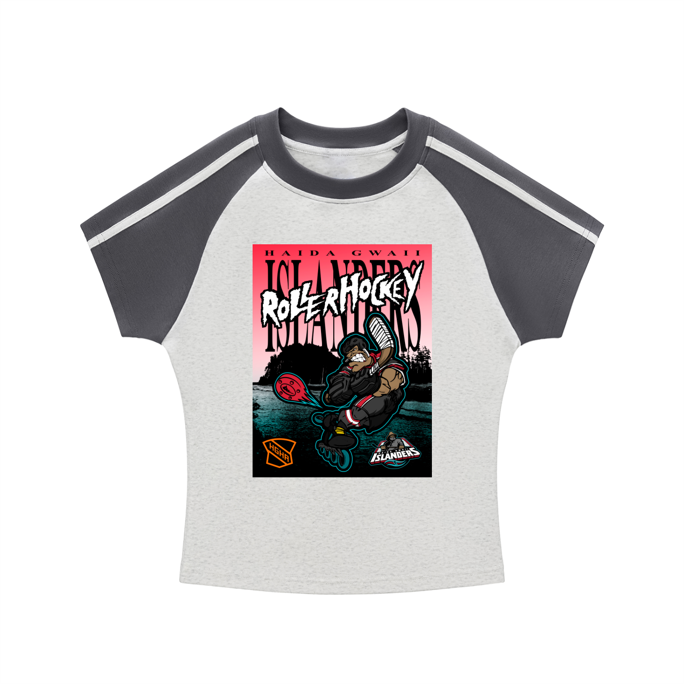 Bodycon Contrast Raglan - Haida Gwaii Islanders Rollerhockey Cartoon Graphic