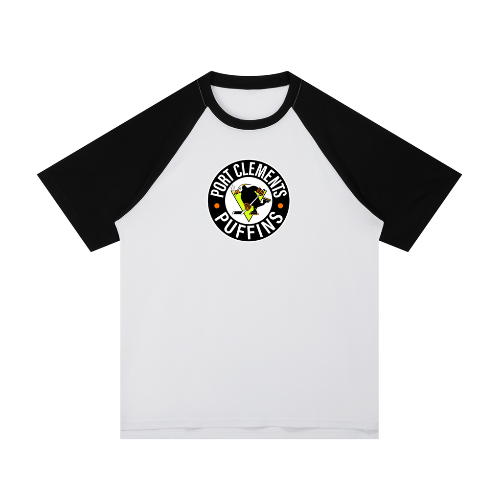 Raglan Poly Jersey T-Shirt - Port Clements Puffins Roundel
