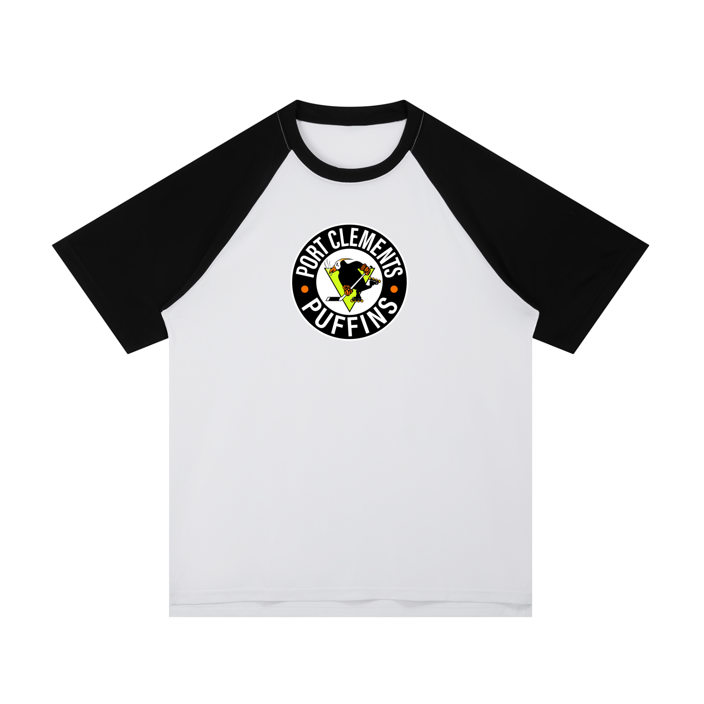 Raglan Poly Jersey T-Shirt - Port Clements Puffins Roundel